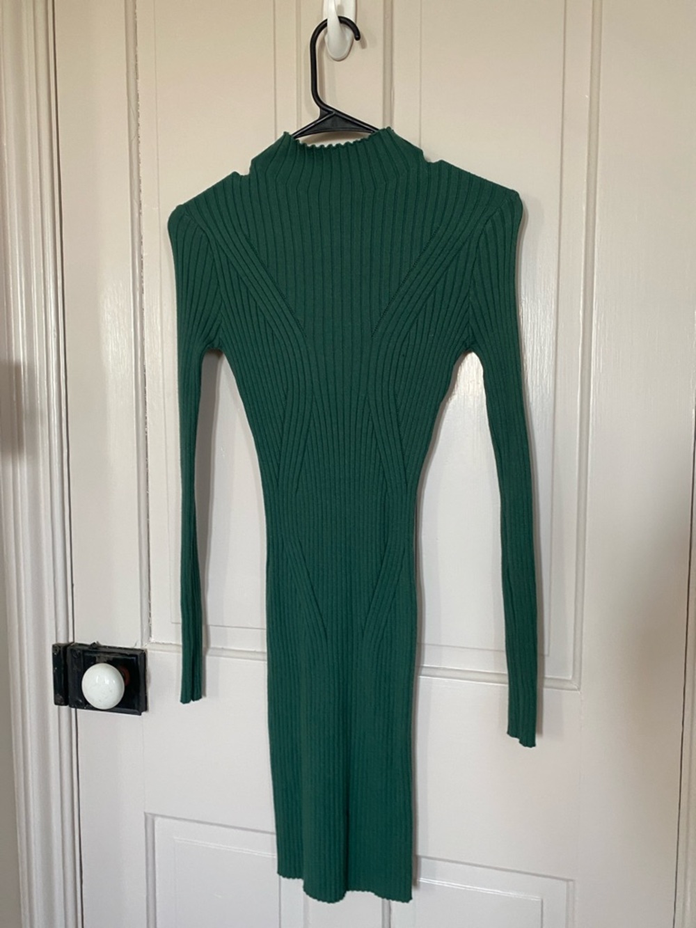 Lulu's Emerald Green Ribbed Long-Sleeve Mock Neck Dress